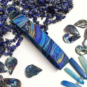 8 for $15 * Blue Agate Print Fabric Key Fob Wristlet